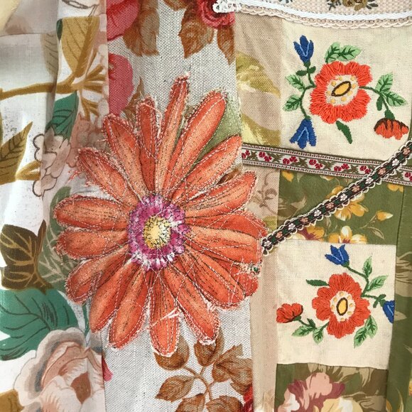 Art to wear patchwork mini dress women's M boho hippie retro denim whimsy floral - Picture 5 of 13